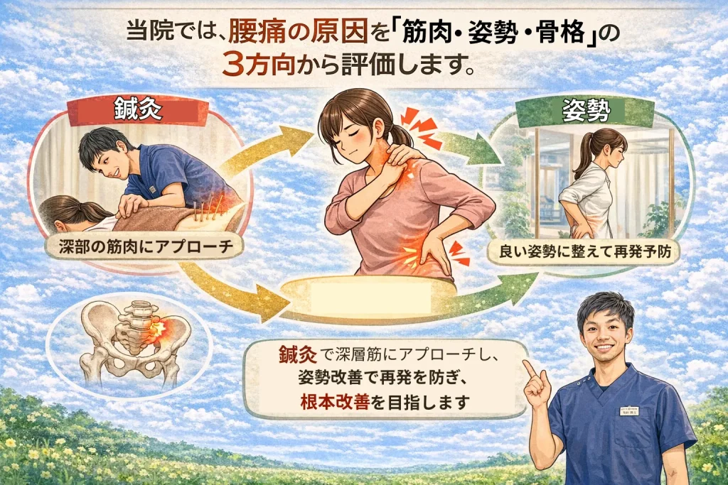 五香あおぞら鍼灸整骨院　腰痛施術アプローチ