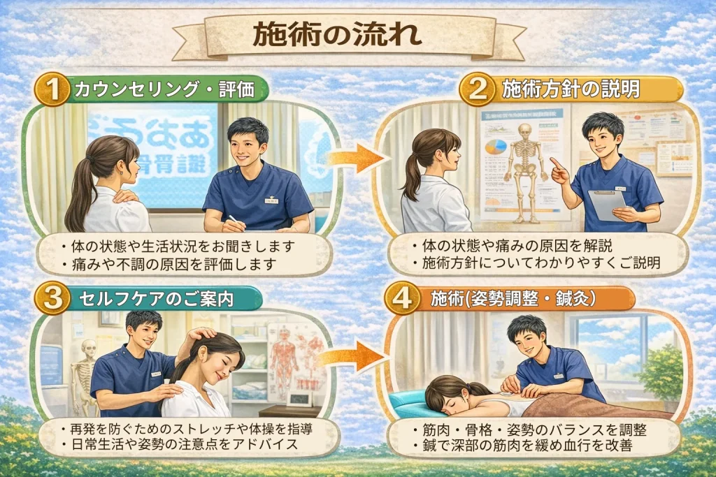 五香あおぞら鍼灸整骨院 施術の流れ
